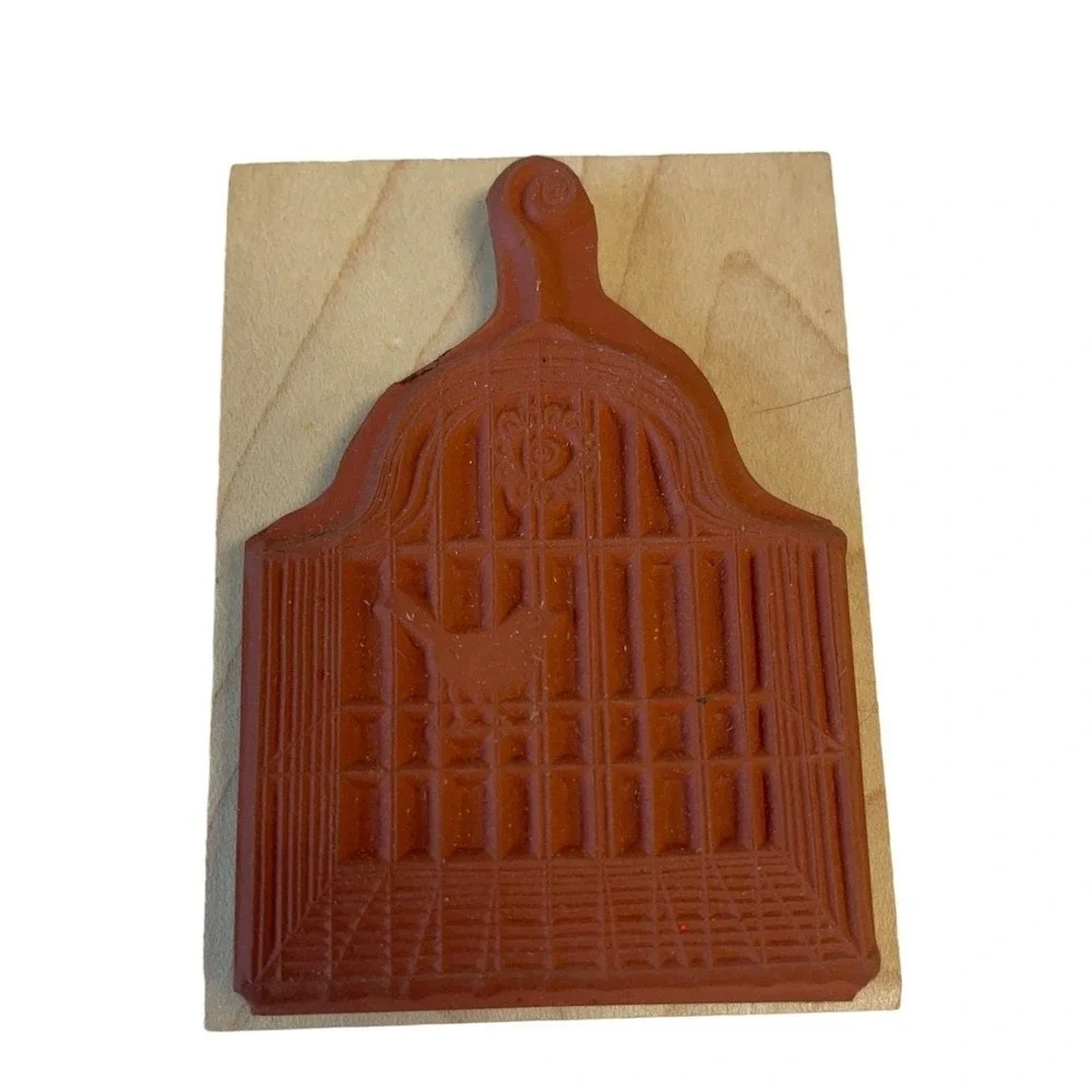 Mounted Rubber Stamp Bird in Cage Card‎ Stationary Pet Sanctuary